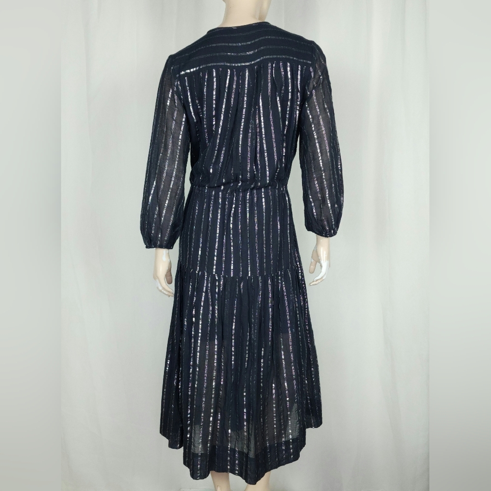 ISABEL MARANT ETOILE Women's sz 40 Black Metallic Silver Stripe Tiered Dress M - Picture 7 of 15